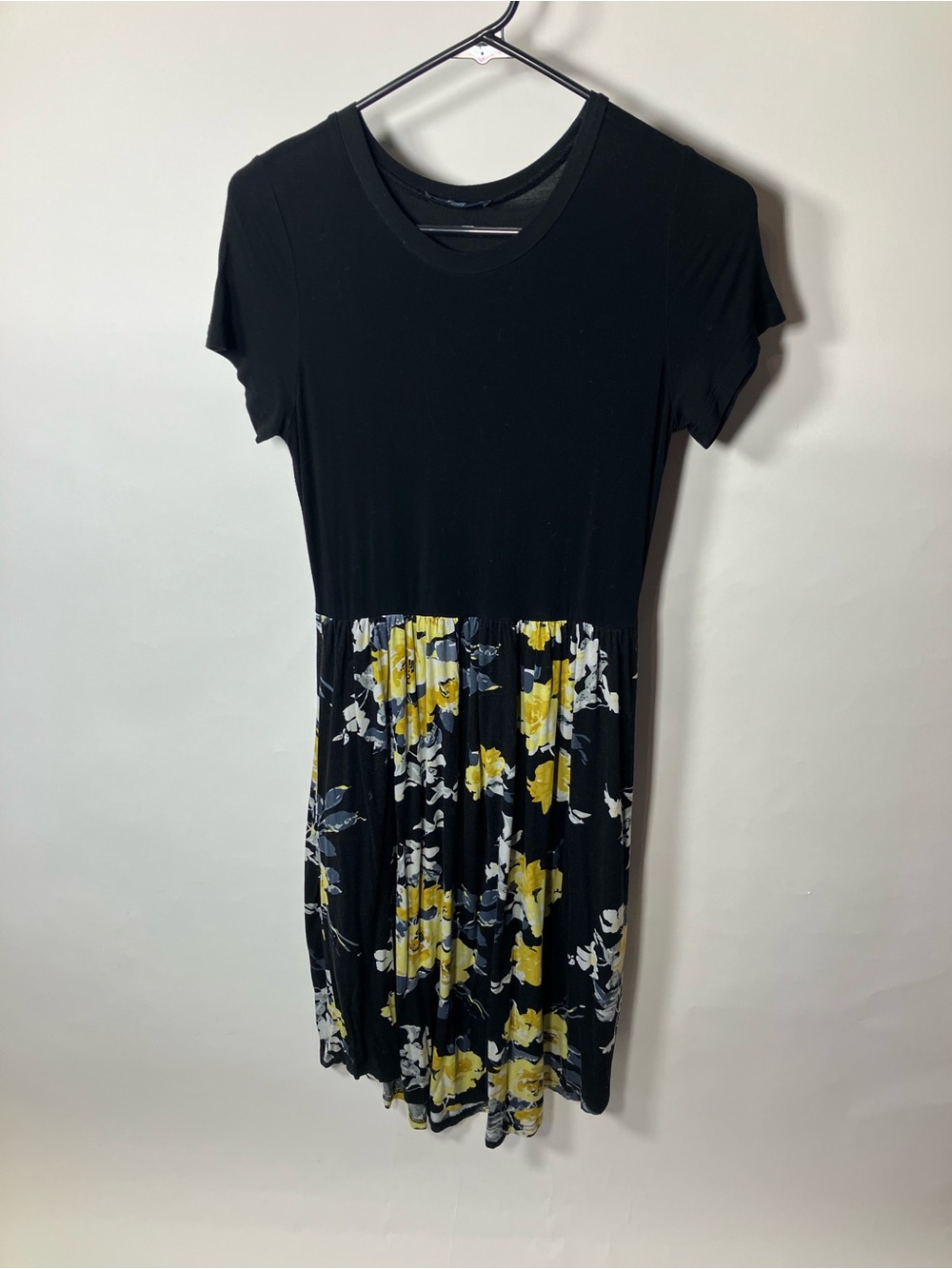 Black Midi Dress with Yellow Floral Skirt